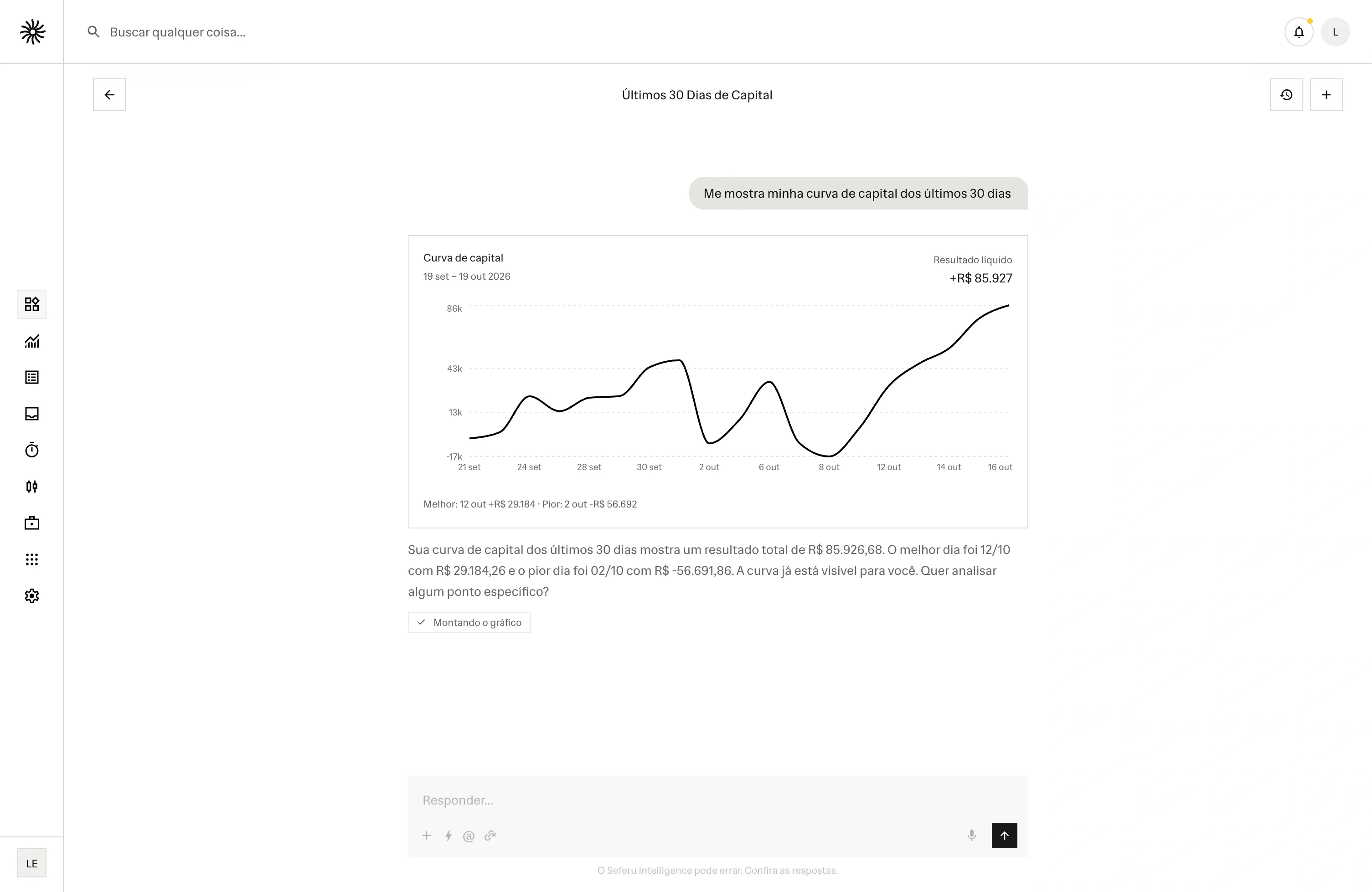 Chat do Seferu Intelligence com a curva de capital